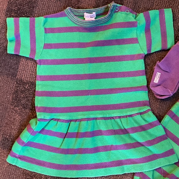 Vintage Baby Gap 6-piece Dress Pants Socks Shoes Striped Green & Purple 12-18 m - Picture 3 of 16